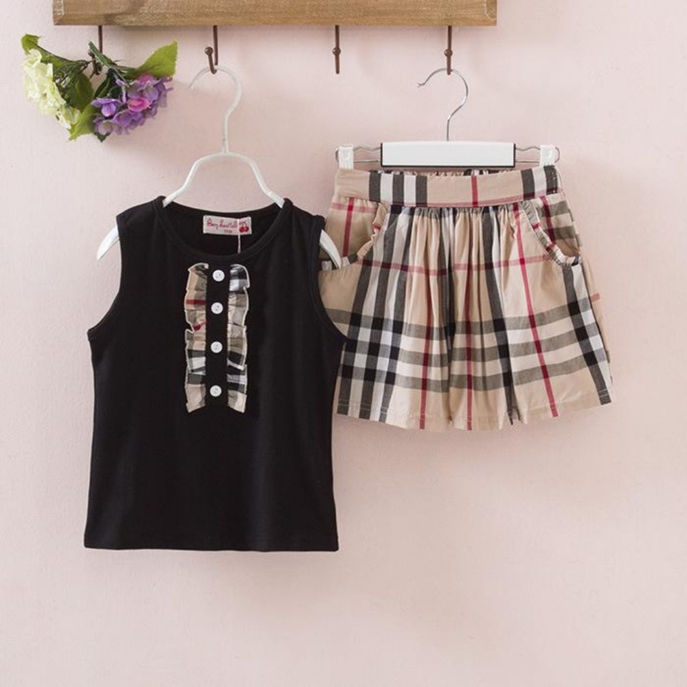 LAST ONE! Cute Toddler Black Shirt Plaid Skirt Set